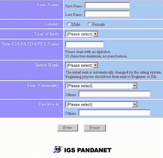 Незаполненная форма регистрации IGS PANDANET выглядит так
